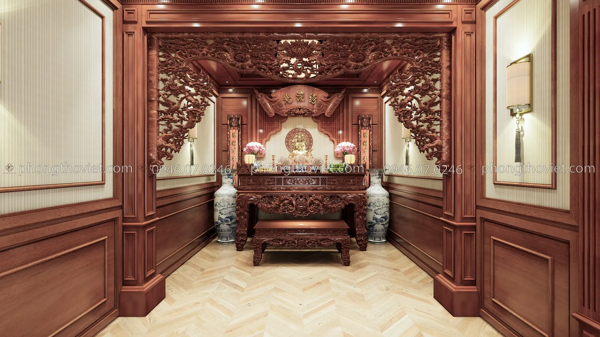 THIẾT KẾ PHÒNG THỜ TÂN CỔ ĐIỂN
